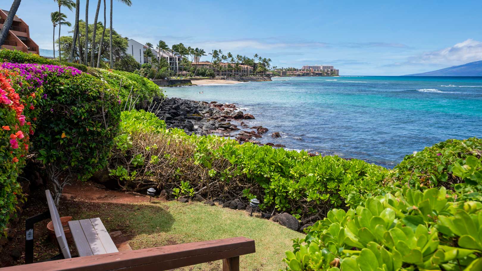 A relaxing view of the beach at VRI's Kuleana Club in Maui, Hawaii.